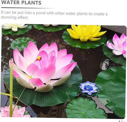 Miniatura 6 de Yardwe Decoración de loto de superficie de agua, adorno flotante de lirio de agua simulado flores de loto falsas flores de loto simuladas planta