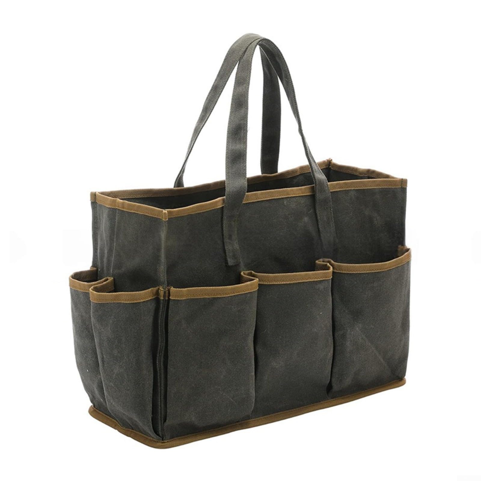 Glewi 16 Oz Waxed Canvas Tool Tote Bag with 10 Pockets, Heavy Duty Garden Storage for Handymen & Electricians(green)