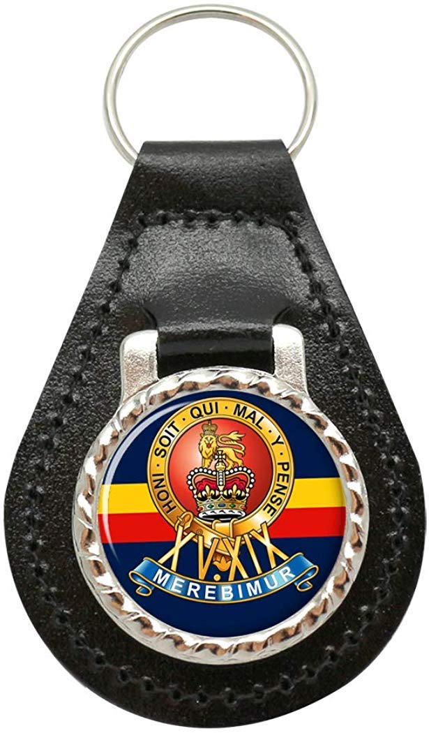 Giftshop Uk Unisex Black Leather And Silver Metal 15Th/19Th King's Royal Hussars, British Army Leather Key Fob