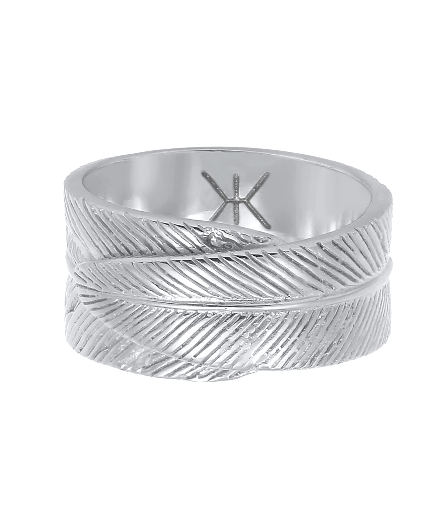 Kuzzoi Bague massive pour homme (12 mm) au design plume, large bague pour homme en argent sterling 925, bague pour homme au look vintage, taille 60-66, 0608970221