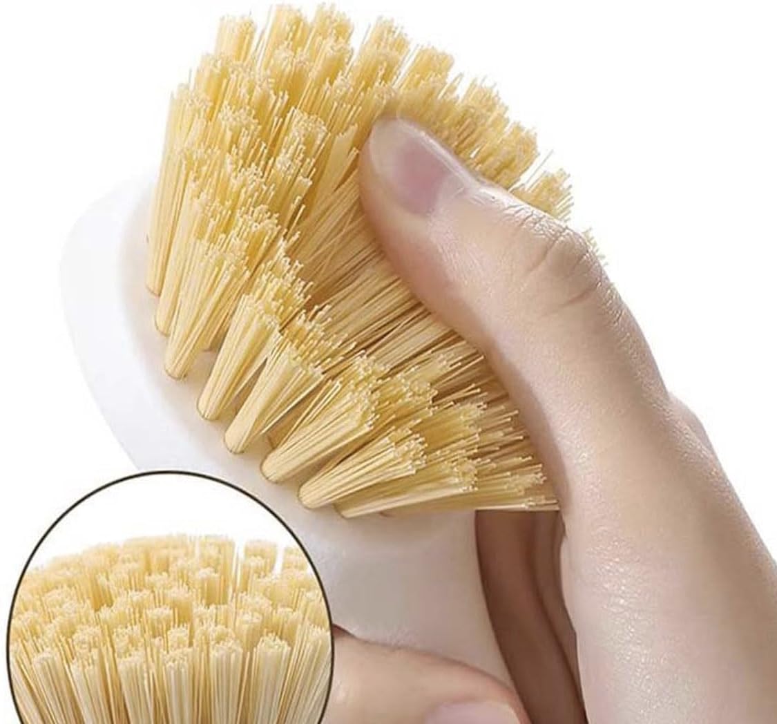 3 Pack Dish Brush Set with Bamboo Handle,Dish Scrubber Built-in Scraper, Scrub Brush for Pans, Pots, Kitchen Sink Cleaning with Tough Bristles for Cleaning Cast Iron Cookware