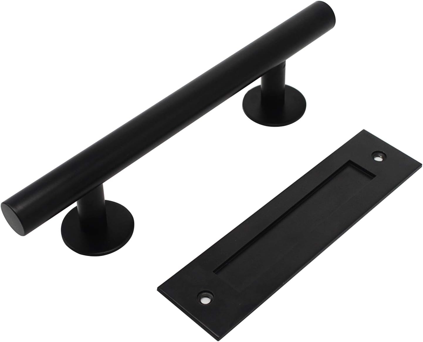 Heavy Duty 12" Pull and Flush Barn Door Handle Set, Large Rustic Two-Side Design, for Gates Garages Sheds Furniture, Black Powder Coated Finish