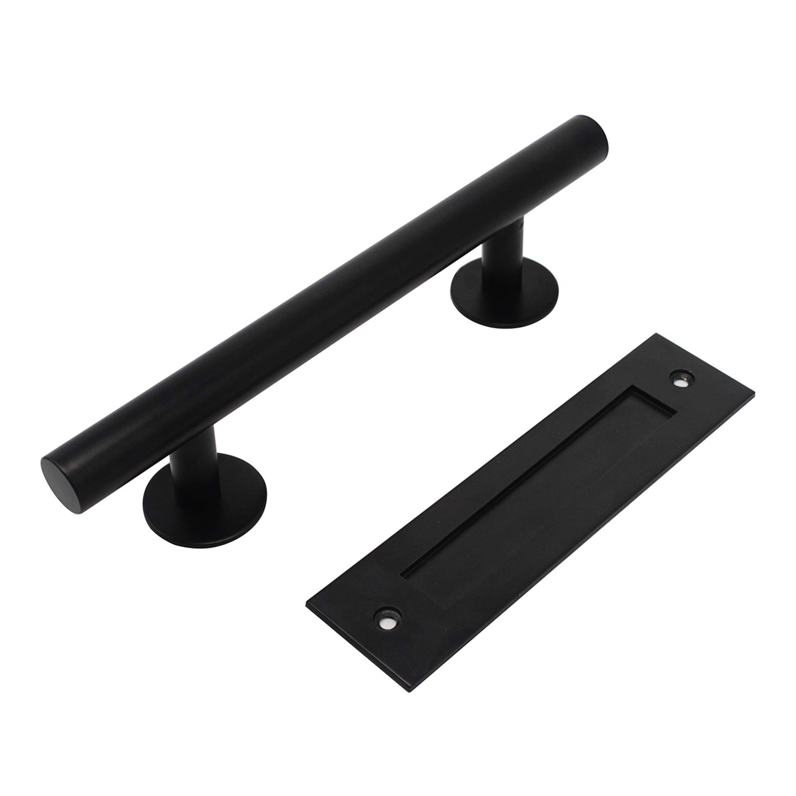 Heavy Duty 12" Pull and Flush Barn Door Handle Set, Large Rustic Two-Side Design, for Gates Garages Sheds Furniture, Black Powder Coated Finish