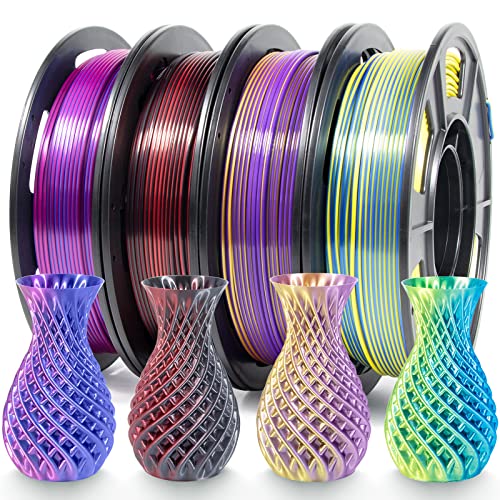 iSANMATE 3D Printer PLA Filament Set, Dual Color Silk Filament, Silk PLA 1.75mm +/-0.02mm, Filament PLA 250g x 4 Spool, 