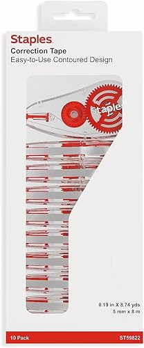 Miniatura 6 de STAPLES Cinta correctora - Cinta blanca, fácil de usar, paquete de 10, rollo suave, cinta correctora sin sombras