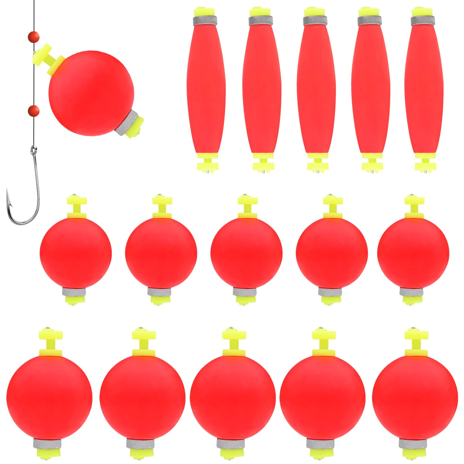 Fishing Bobber Slip Bobbers for Fishing 15 Pcs Foam Snap Weighted Floats Set Bobbers Fishing Tackle Accessories Fishing Supplies