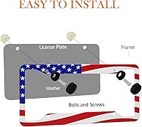 Vista 4 de Marco de matrícula con bandera estadounidense, paquete de 2 marcos universales de aluminio para matrícula de automóvil patriótico con tornillos