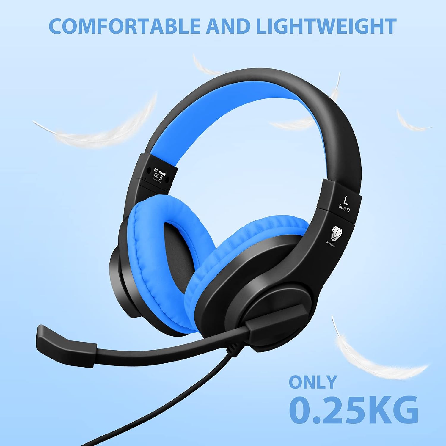 TURN RAISE 3.5mm Stereo Gaming Headset, Noise Cancelling Over Ear Headphones with Mic, LED Light, Bass Surround, Soft Memory Earmuffs for PC, Laptop, Tablet, Smartphones (Dark Blue)