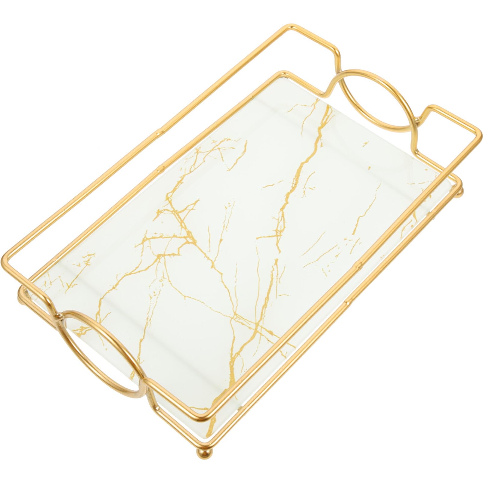 Alipis Organisateur de Maquillage Blanc en Fer et Verre Surface Marbrée Lisse, Fonction Pratique sans Coupure, pour Coiffeuse et Rangement de Cosmétiques