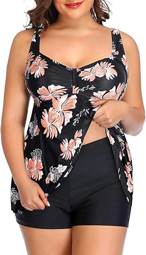 Miniatura 4 de Aqua Eve Traje de baño tankini de dos piezas para mujer, talla grande, con pantalones cortos, control de abdomen, traje de baño fluido