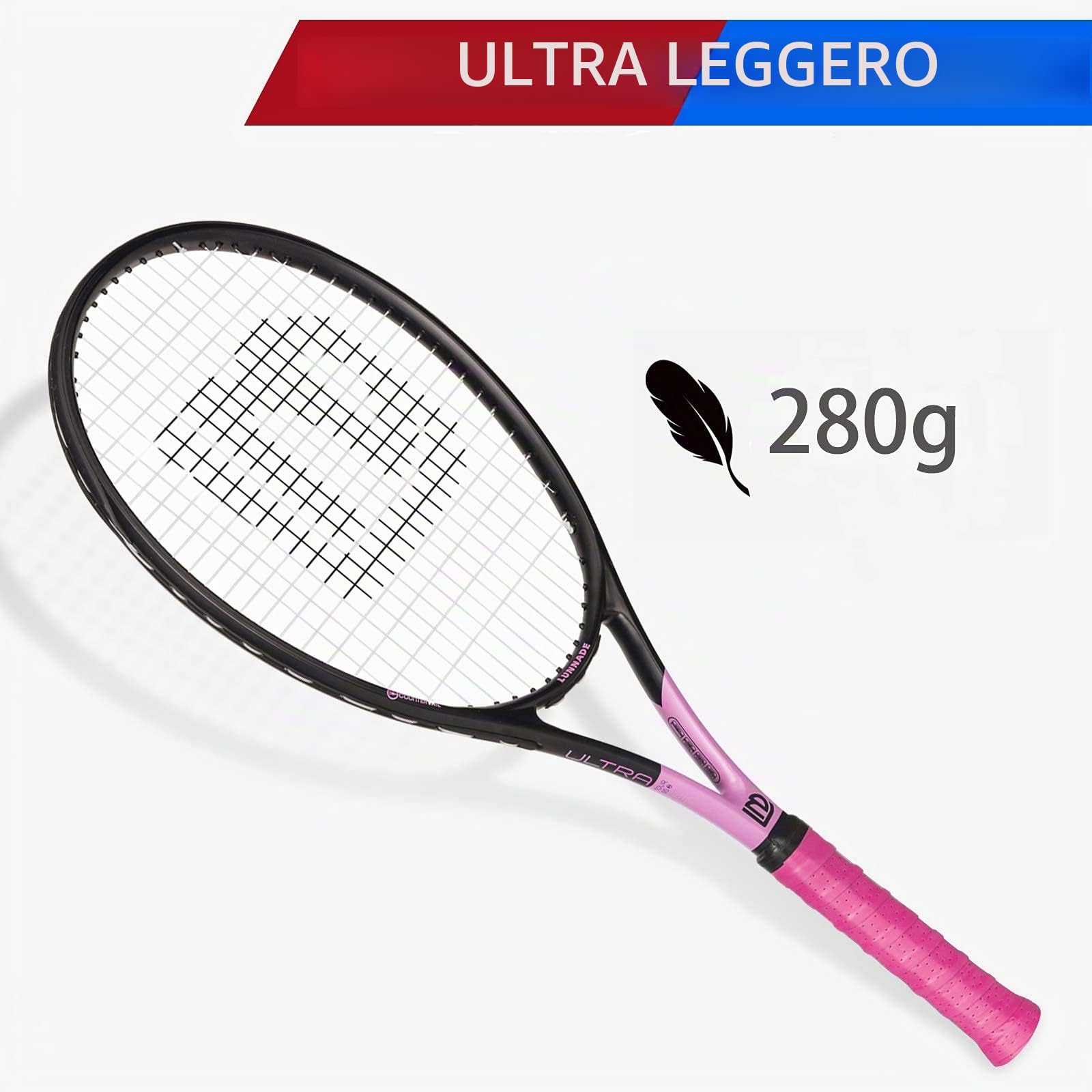 Racchetta da tennis per adulti da 27 pollici, racchetta da tennis in fibra di carbonio antiurto, leggera, pre-incordata e regrip, adatta per principianti a giocatori intermedi