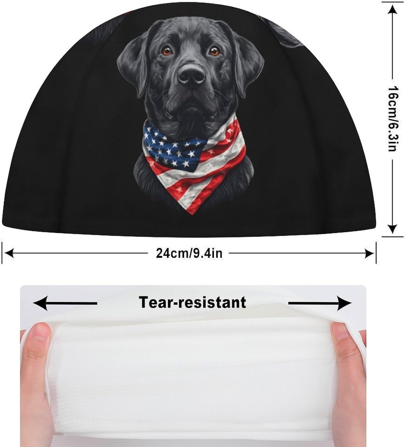 Labrador Retriever Dog U.S.A Flag Womens Swim Cap for Men Adult Swimming Hat Curly Short Medium Long Hair