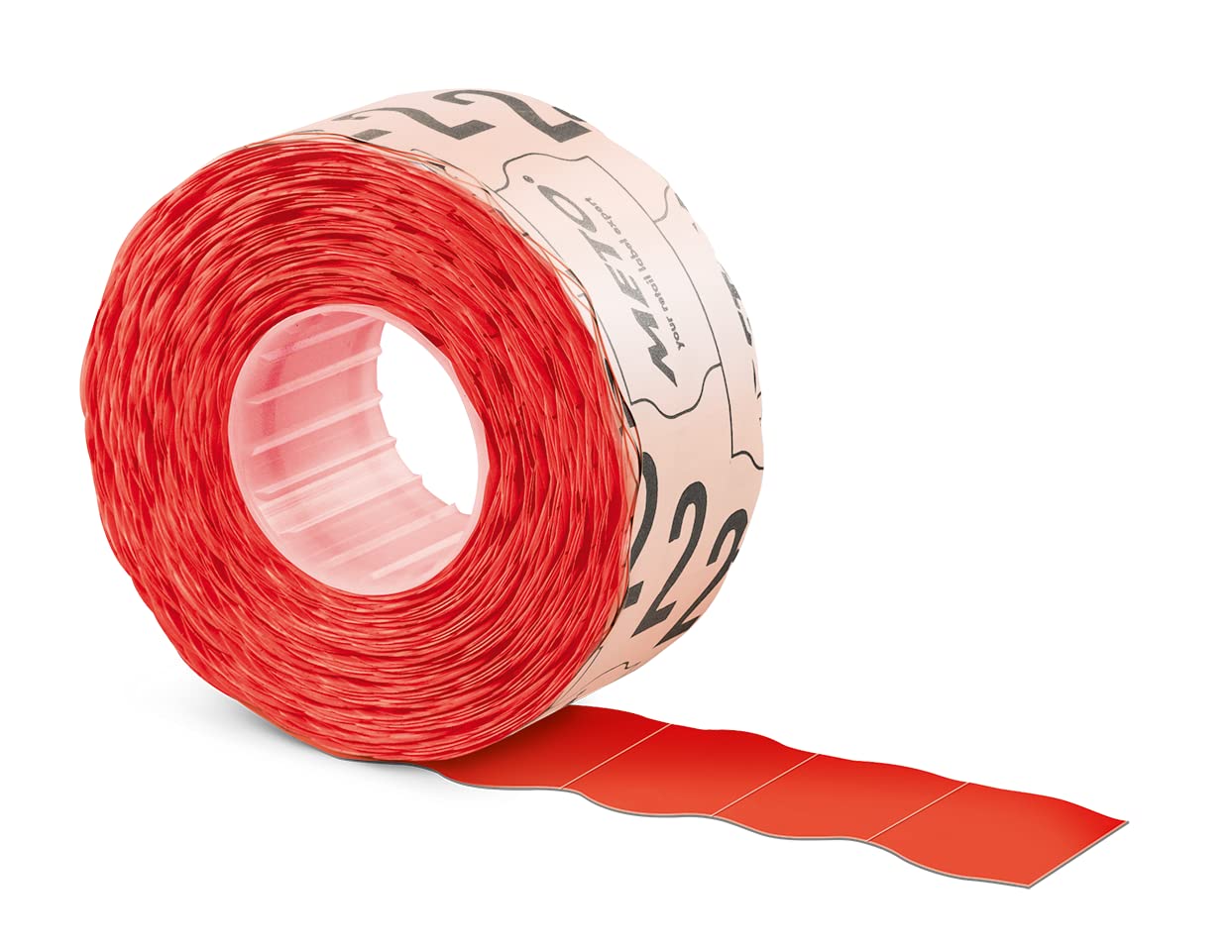 Étiquettes Meto pour étiqueteuse manuelle (22x12 mm, 1 ligne, papier rouge fluo, 12 000 étiquettes, adhésives permanentes, pour appareils Meto, Contact, Sato, Avery, etc.)