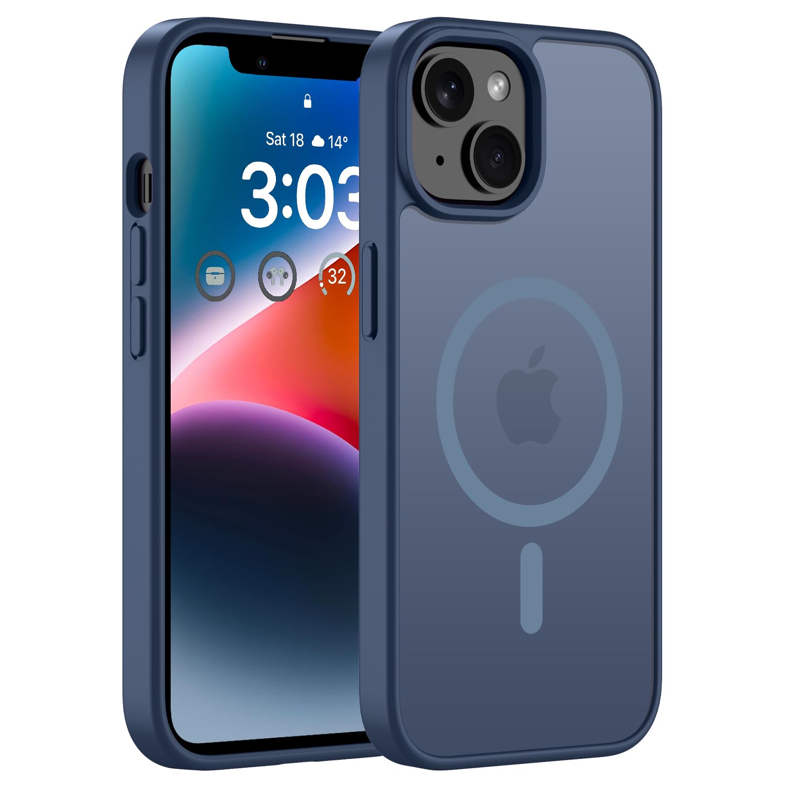 ORDA Magnetisch Hülle für iPhone 14 6,1 Zoll Kompatibel mit MagSafe,für iPhone 14 Case Durchscheinende Matt Handyhülle Rückseite Dünn Stoßfest Schutzhülle Dunkel Blau