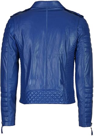 Men's Smooth Distress Leather Jackets Biker Stylish Outerwear Zipper JacketBlue Jacket for Men