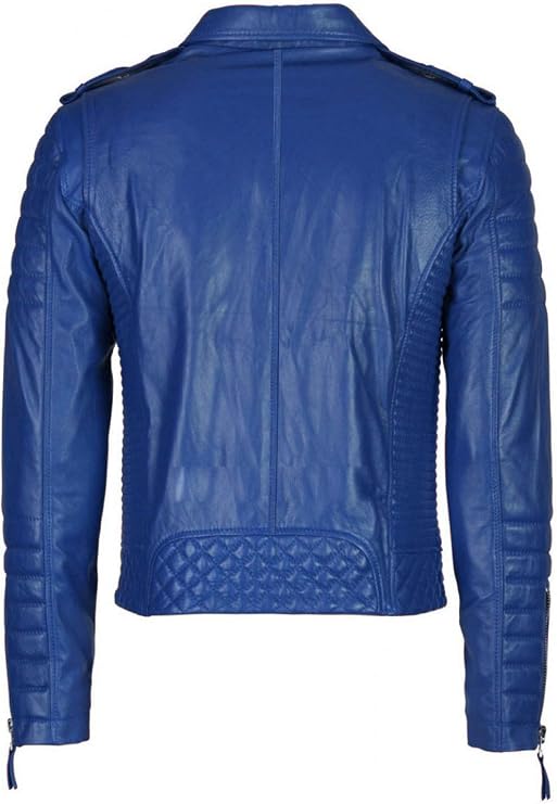 Men's Smooth Distress Leather Jackets Biker Stylish Outerwear Zipper JacketBlue Jacket for Men
