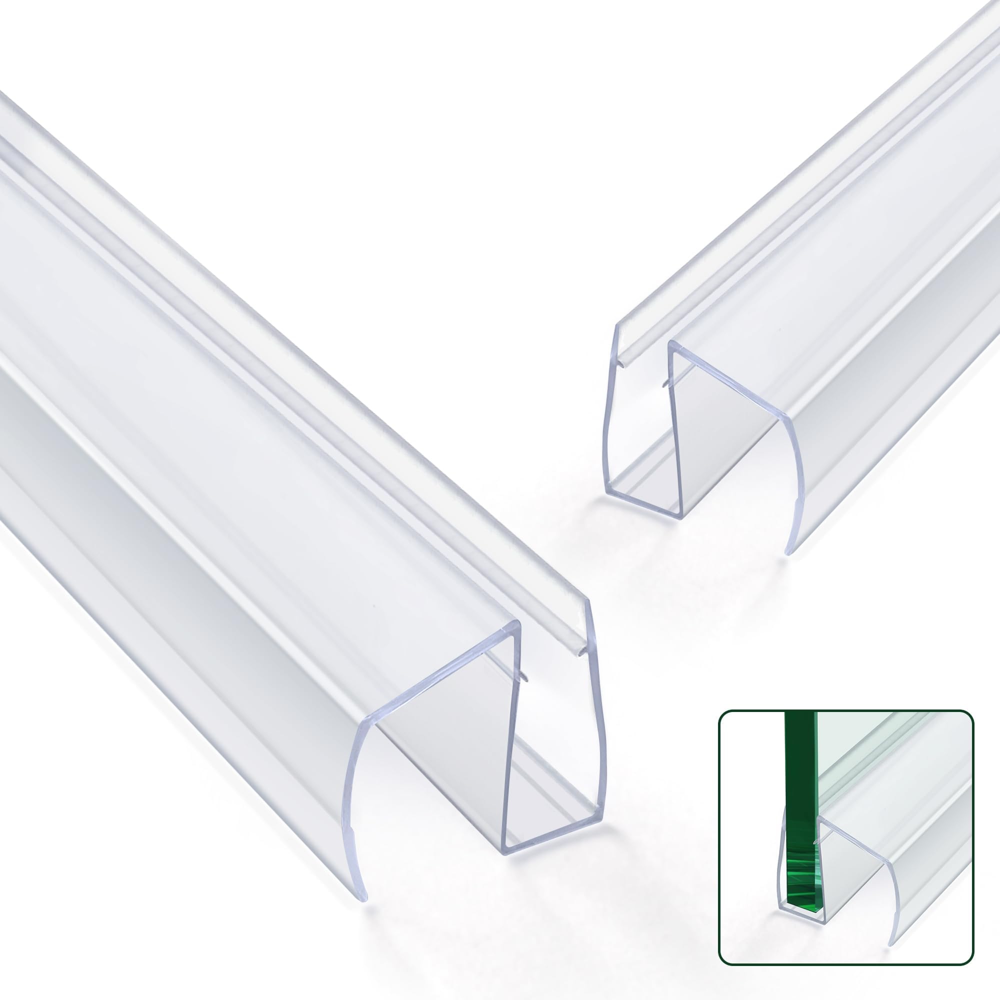 Shower Door Bottom Seal Strips 2PCS, 36 Inch Length PVC Clear Seal Strips with Drip Rail for 1/4 ...