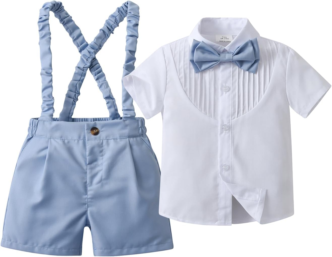 Baby Boys Gentleman Shorts Sets, Infant Outfits Suits, Shirt+Shorts+Bow Tie+Suspenders
