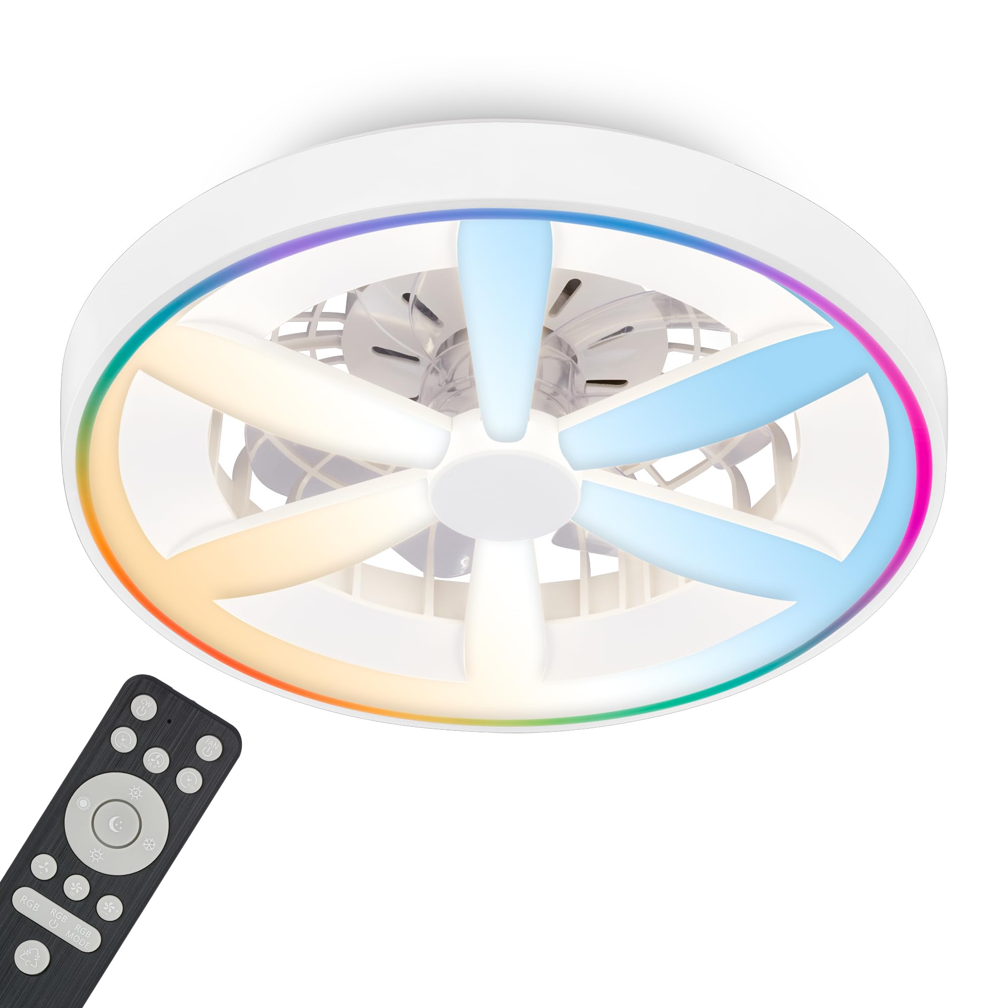 BRILONER - LED Ceiling Light with Fan, Remote Control, Quiet DC Motor with 5 Speeds, RGBIC Lighting, CCT, Dimmable, LED Fan, Ceiling Fans, Lights Living Room, 48 x 15 cm, White