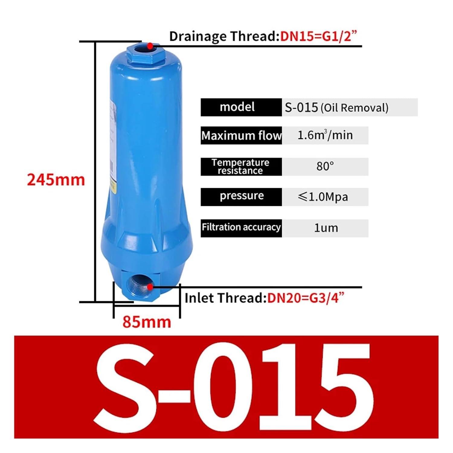 Oil-Water Separator QPSC 015/024/032/060 Air Compressor Accessories Compressed air Precision Filter Dryer QPSC(S-015 DN20 1.5cubic)