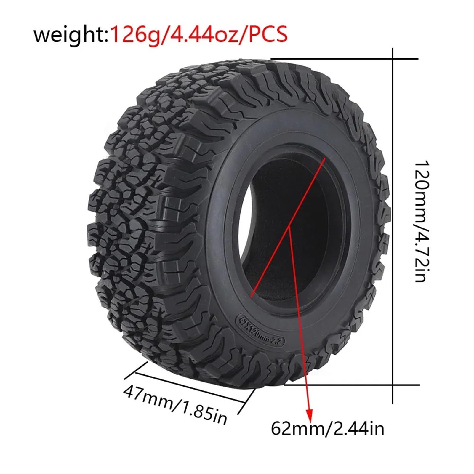 Per Scx10 Per Axial 90046 Per Traxxas Per Trx4 Per Trx6 D90 Per Rgt Per Redcat 1/10 2. Pollici 120mm Ruote In Gomma Pneumatici Rc Crawler Car RC Ruote Gomma