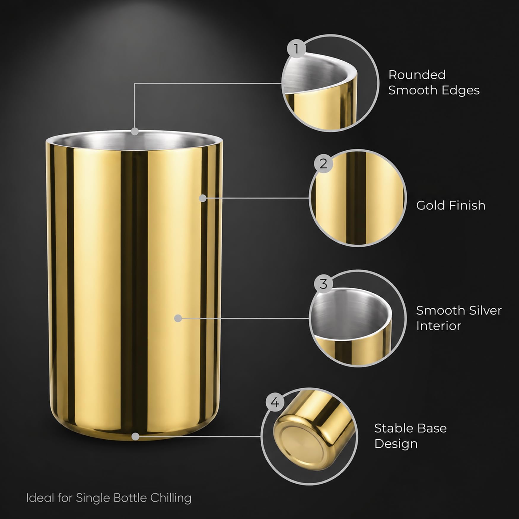 Gold Wine Chiller Bucket for 750 mL Bottles, Double Wall — Amazon image 4