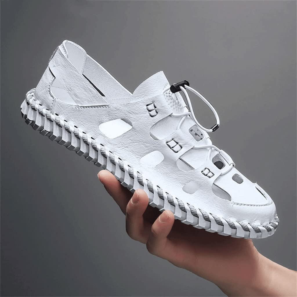 Sandalias de Hombre, Sandalias de Verano, Sandalias Cerradas, Casuales, Zapatos con Agujeros, Sandalias Blancas, Zapatos de Playa Romanos(Código Svart-38