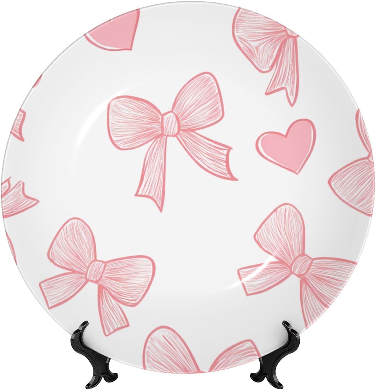 Pink Bows Hearts Style Ceramic Plate Display Home Display With Stand Wall Hanging Plate For Home Decor 10 Inch