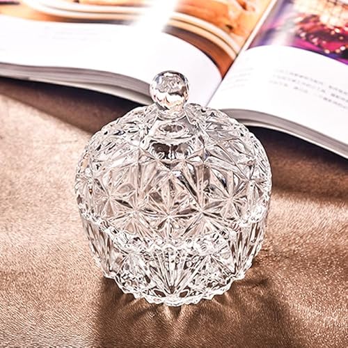 Nn Glass Candy Storage Jar With Lid Clear Sugar Dish Crystal Covered Candy Bowl Apothecary Food Buffet Container Holder #TOP2