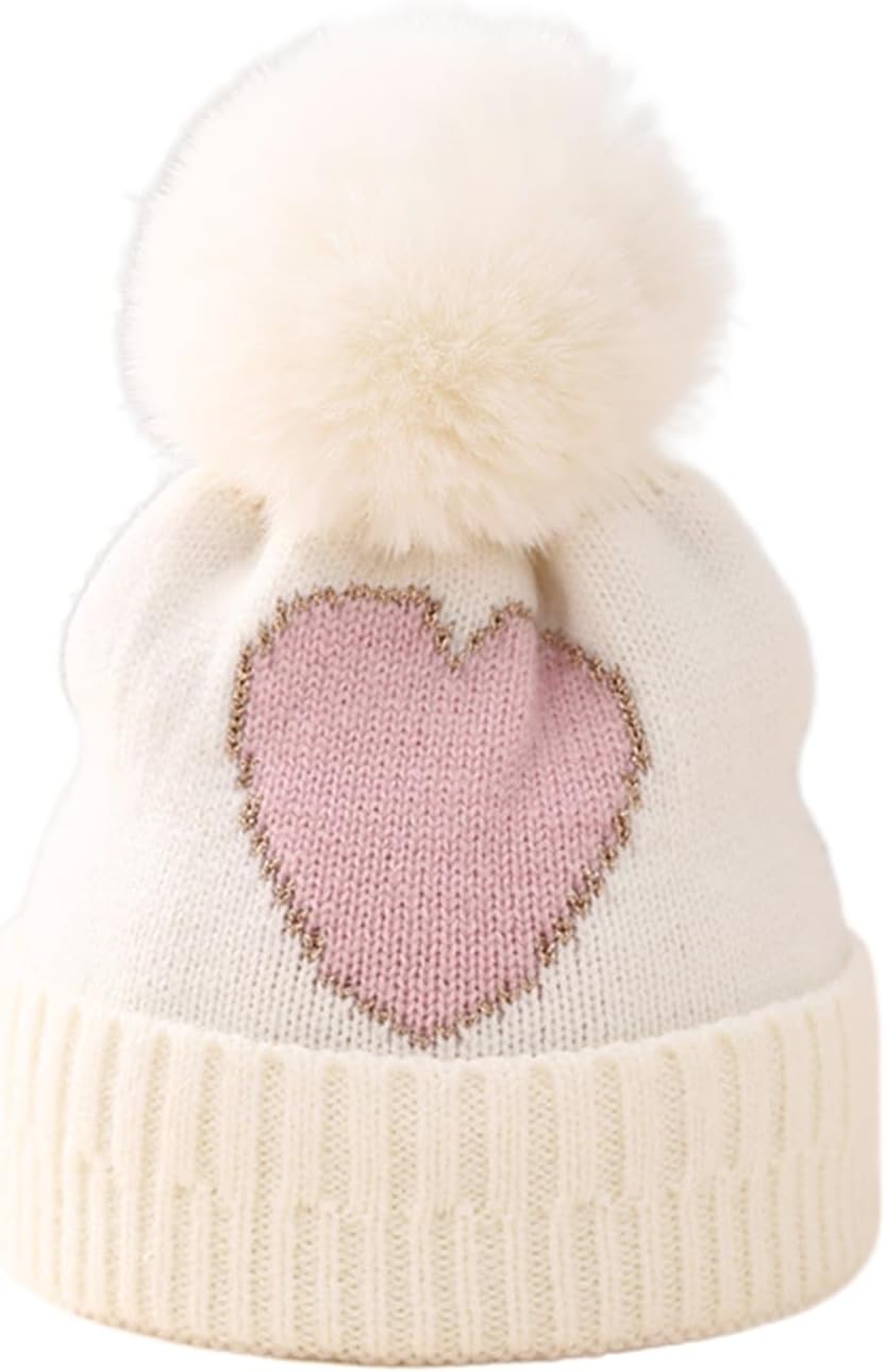 Toddler Kids Baby Beanie Hat Knitted Thick Winter Caps Cute Checkerboard Pompom Hats for Girls Boys 1-4 Years Old