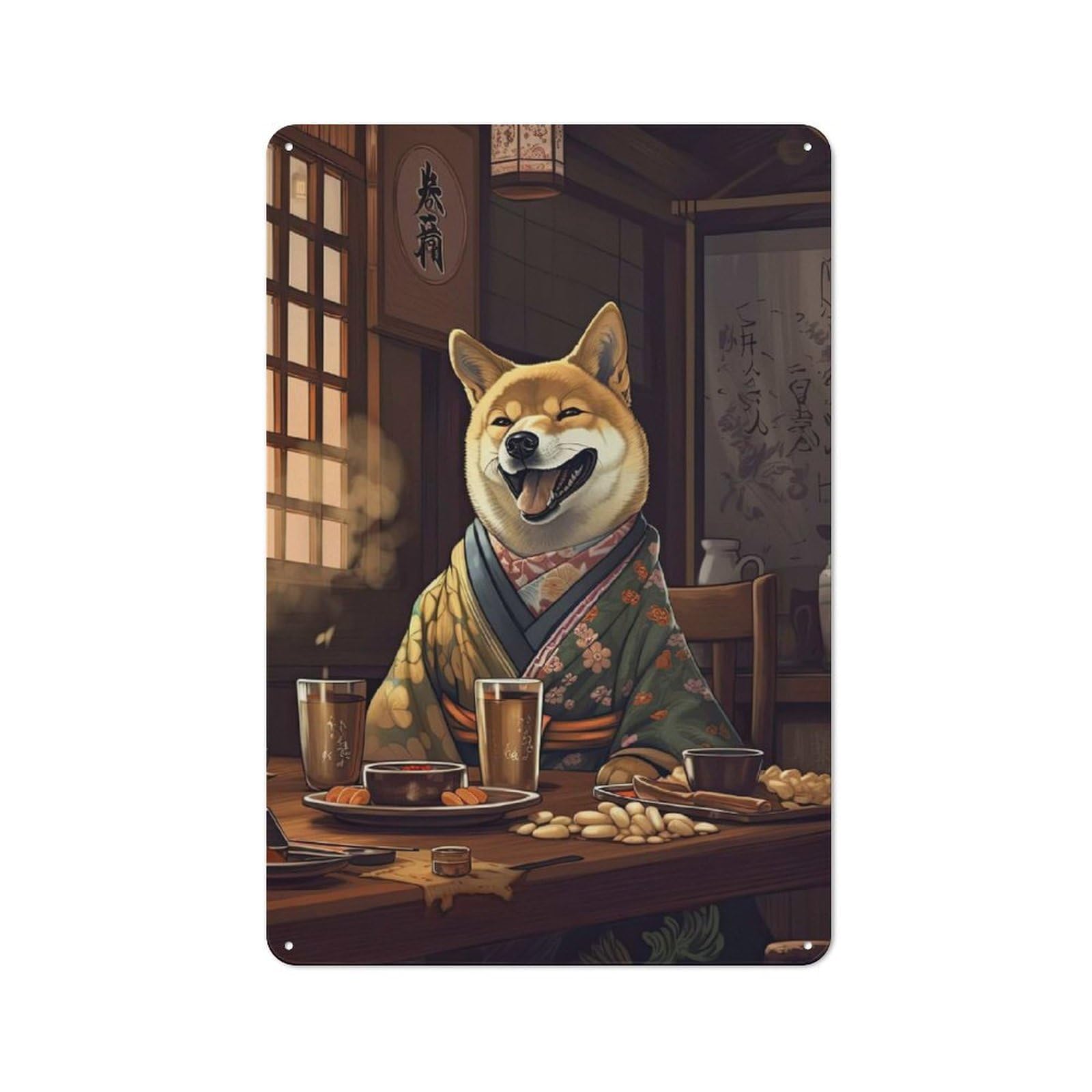 Junmoney Shiba Inu Japanese Food Printed Tin Plaque For Seasonal Kitchen, Dining Room Or Entrance, Festive Gift For Home Decor Lovers, 30X20cm
