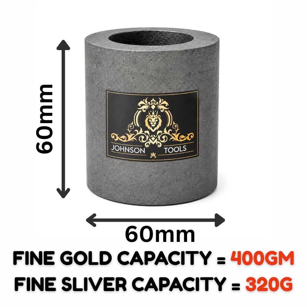 Johnson Tools 60x60mm Carbon Crucible (Pack of 4) for Casting, Melting, Refining Gold, Silver, Copper, Aluminium, Brass