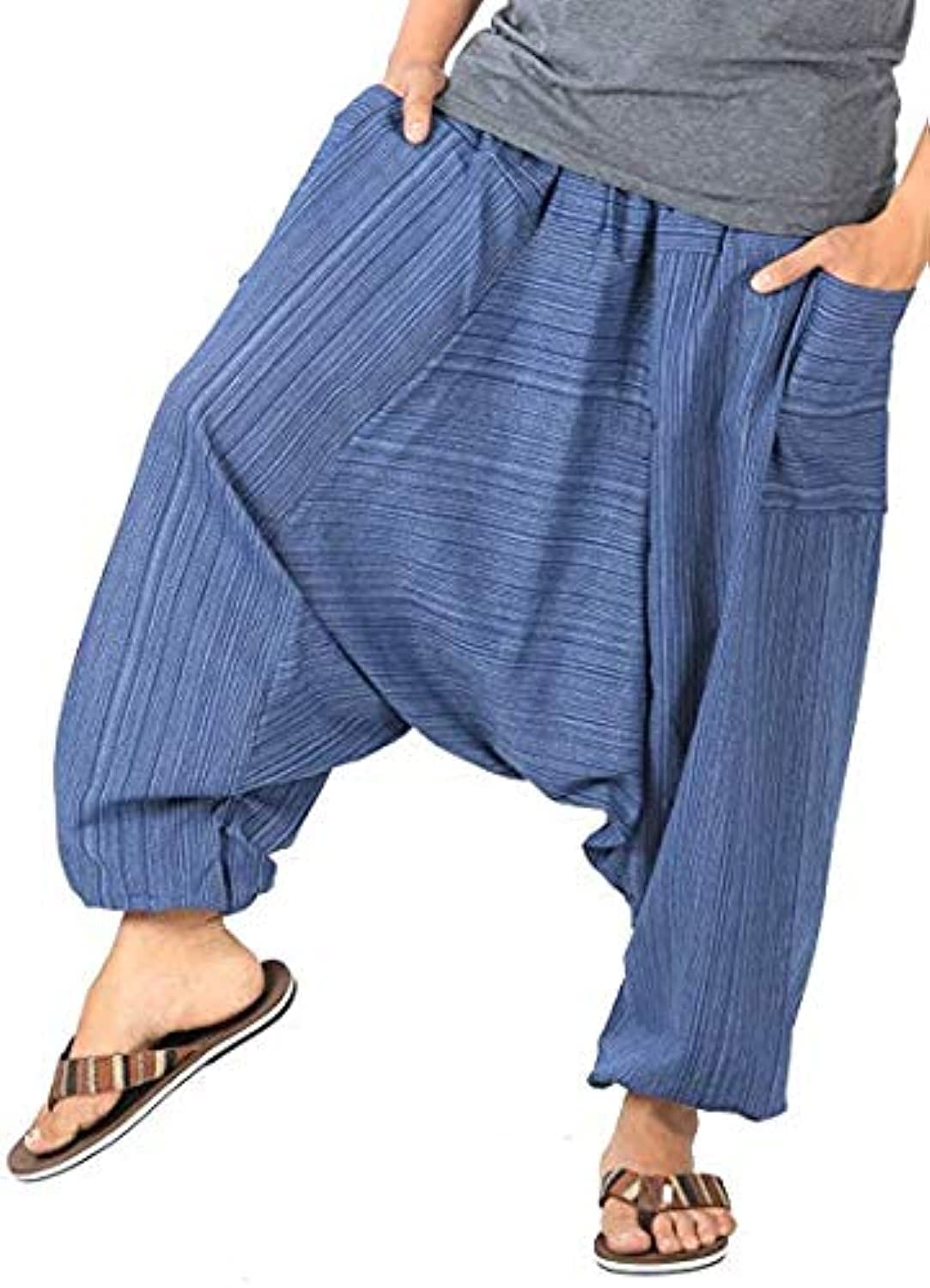 Whitewhale Mens Stripe Cotton Summer Baggy Boho Aladdin Hippie Yoga Harem Pants