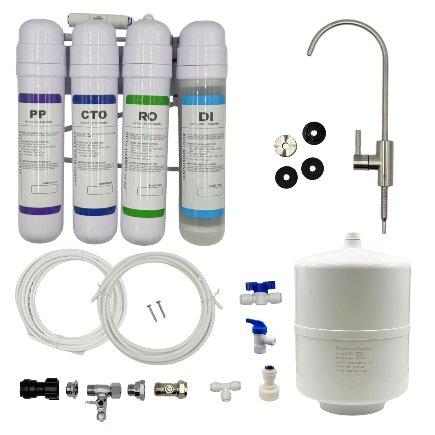Finerfilters Quick-Change Reverse Osmosis Water Filter System | Suitable For Aquarium, Lab, and Dental Use | 4-Stage System with DI Resin Stage (DeIonisation)