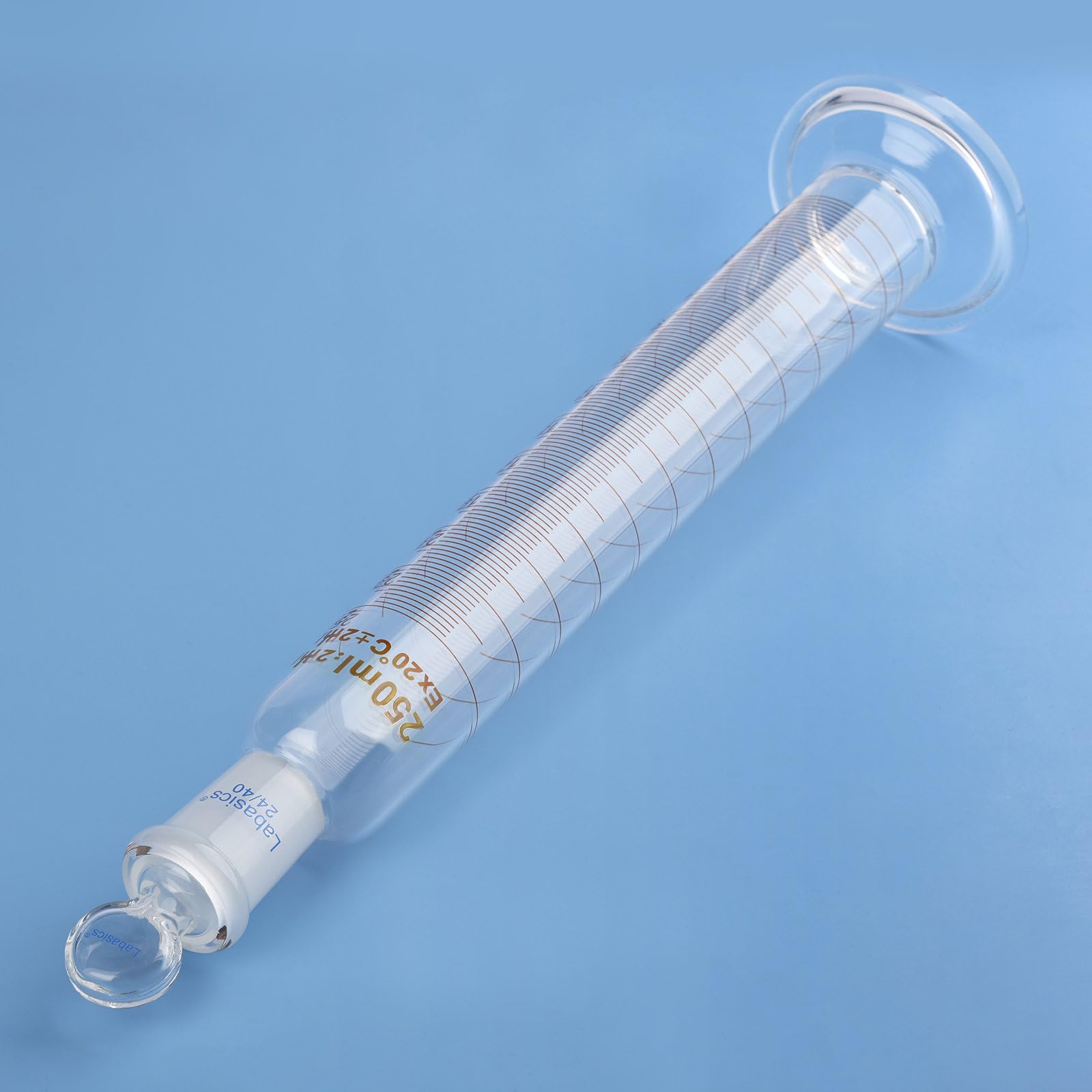 Labasics Cilindro Graduado con Tapón 250 ml Vidrio Borosilicato Junta Esmerilada 24/40 Laboratorio Medición Líquidos