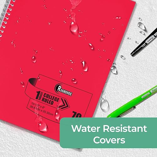 Miniatura 6 de Rosmonde Cuaderno de espiral de 1 materia, paquete de 12, con rayas universitarias, cubierta resistente al agua, 140 páginaslibro grueso (70 hojas),