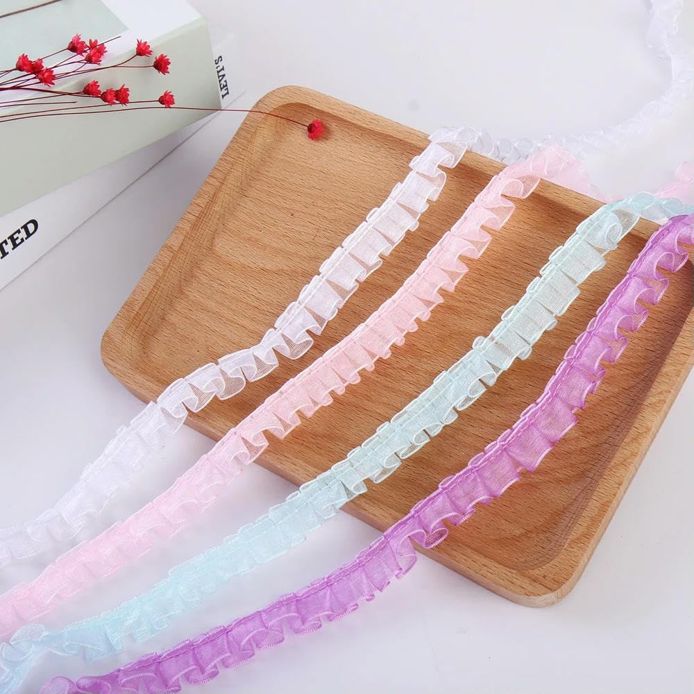 Koronkowa taśma ozdobna, 40 Yards 1.2cm Ruffle Lace Edge Trim Multicolor For Kids Clothes(Pink)