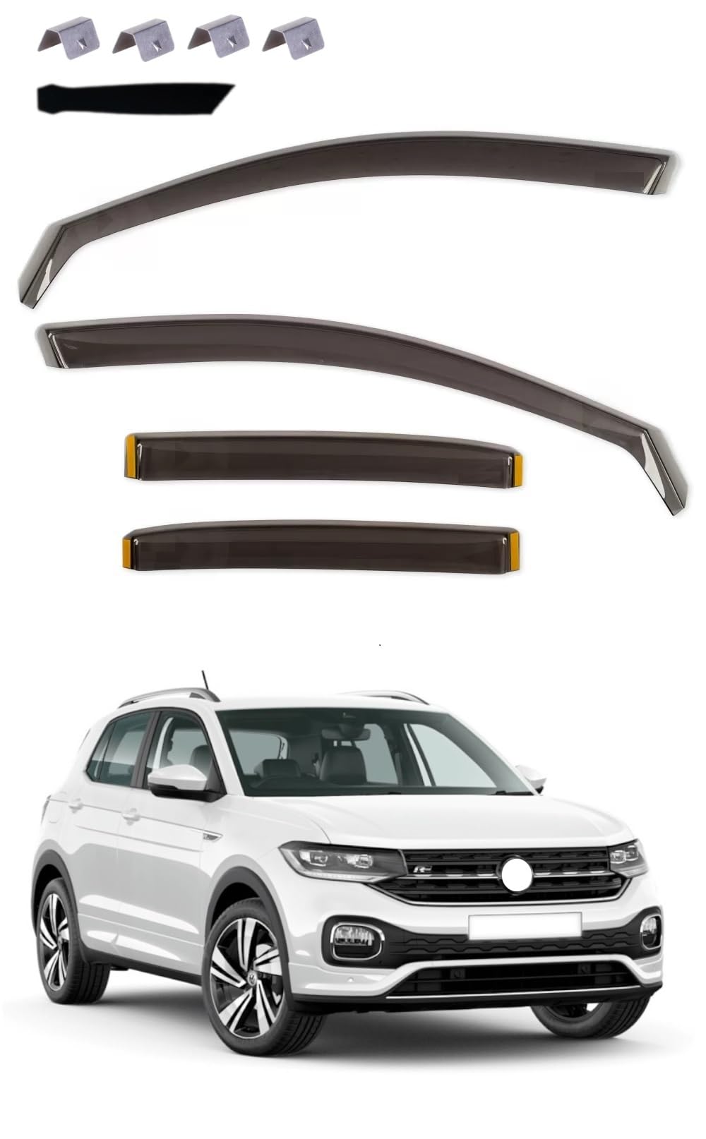 Kit 4 Deflettori Aria Nero Fumé Trasparento Antivento per Finestrini Laterali Anteriori e Posteriori Compatibile con VW T-Cross 2019-2025