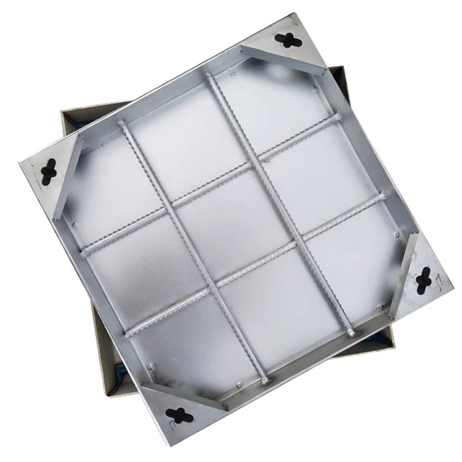 Invisible Square Manhole Cover with Base, Outside Metal Septic Tank Lid for Commercial Zone / Industrial Area / Pedestrian Street / Park Greening, Recessed Inspection Chamber Covers(50x50x8cm/19.7x19.