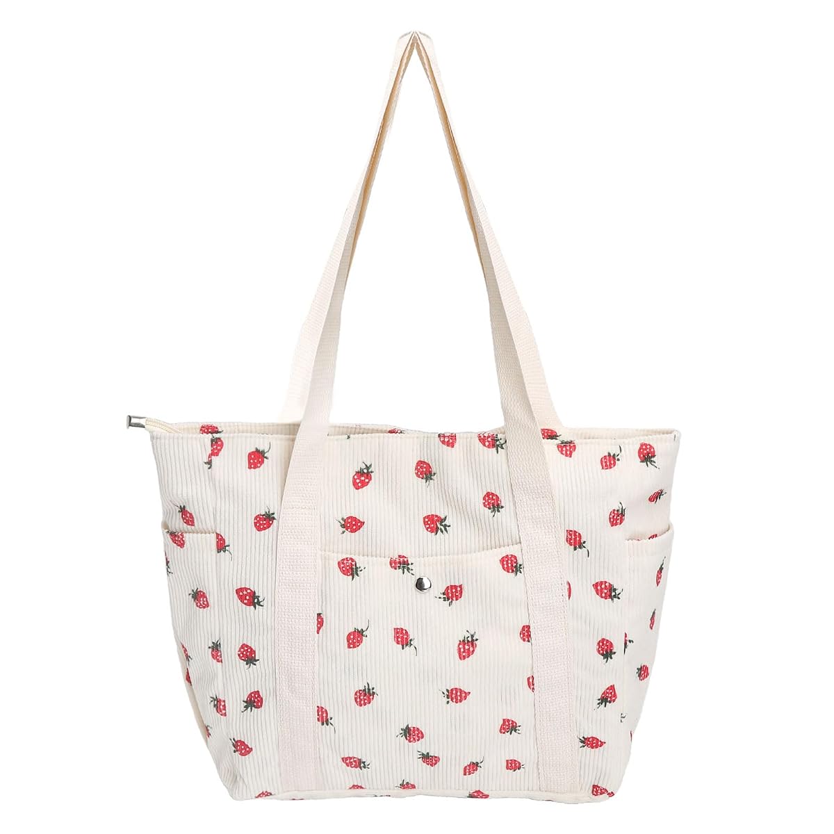 Torba ze sztruksu damska z wzorem truskawkowym, słodkie torby z truskawkami, torba na ramię, tote bag damska z materiału na co dzień i zakupy, duża torba shopper ze sztruksu na czas wolny i