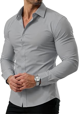 PLEPAN Mens Dress Shirt Slim Fit Stretch Stain Shield Wrinkle Free Shirts