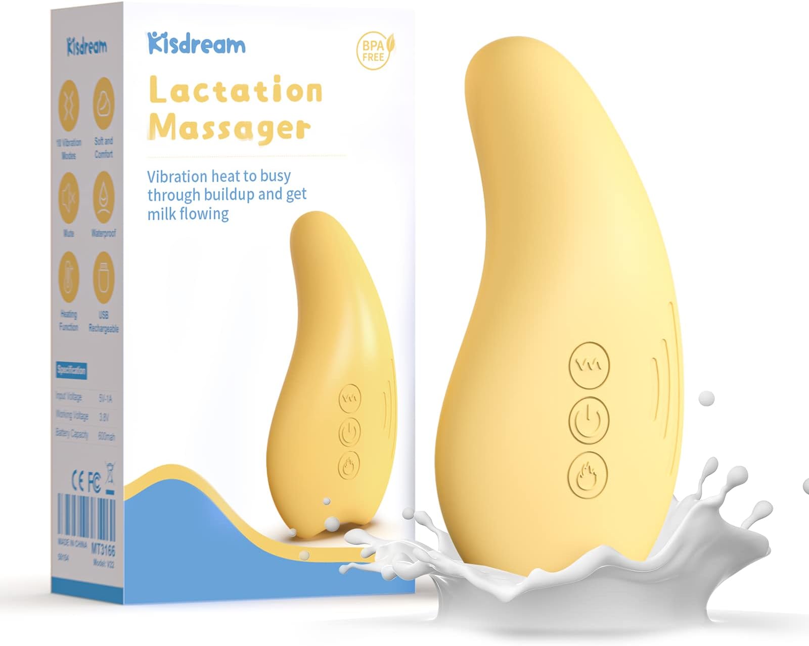Kisdream Breast Massager Warming Lactation Compress Breastfeeding: Mastiti Clogged Duct Engorgement Relief - Vibrant & Warmer Waterproof Heating Milk Warmer Breastmilk Pals (Yellow)