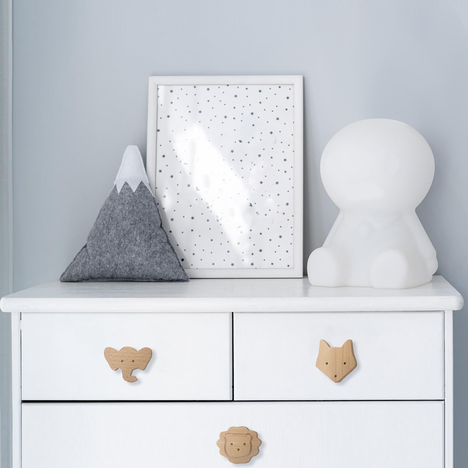 Qunclay, Pomelli decorativi in legno a forma di animale per cassettiera, con viti, per cassettiera, maniglie per la cameretta dei bambini, decorazione per mobili per la casa, carini, set da 12