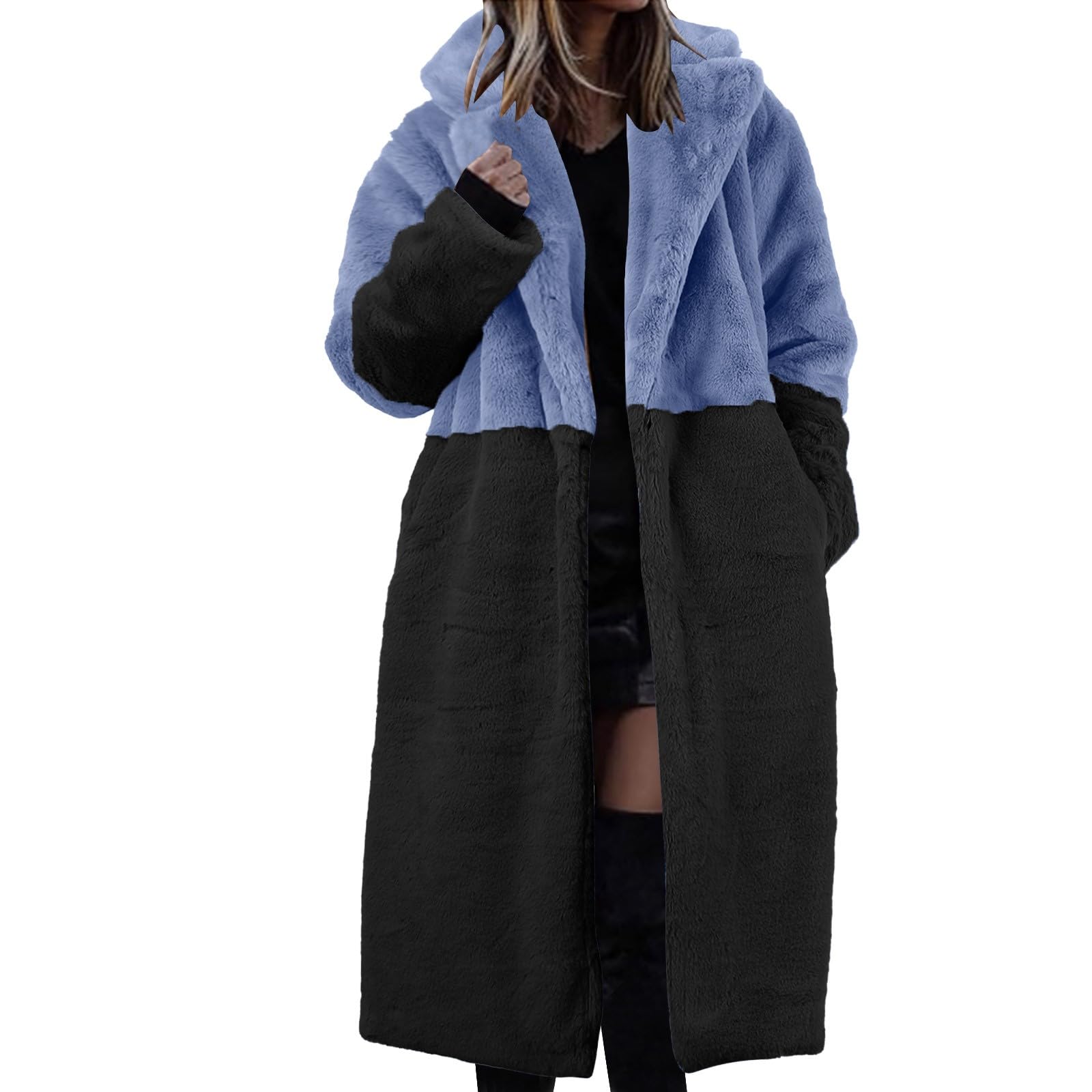 Giacca lunga da donna in pelliccia sintetica, cappotto lungo, leopardato, lunghezza alla caviglia, cappotto di pelliccia, trench, peloso, caldo parka