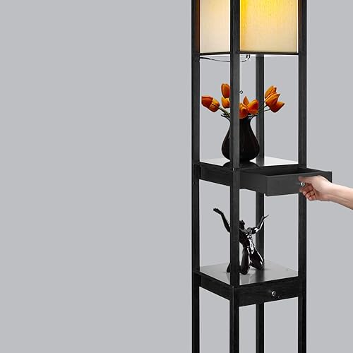 Miniatura 9 de Brightech Maxwell Edición Cajón - Lámpara de pie moderna con estante y cajón - Lámparas de pie de exhibición en esquina con estantes para sala de