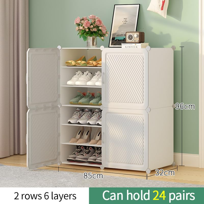Image of Sunderlook Shoe Rack Plastic for Home- Shoe Stand, Chappal Stand, Professional Multipurpose Foldable Standing Comfort Runner Shoe Rack with Door, Slipper Stand (White, 12 Shelf 4 Door)