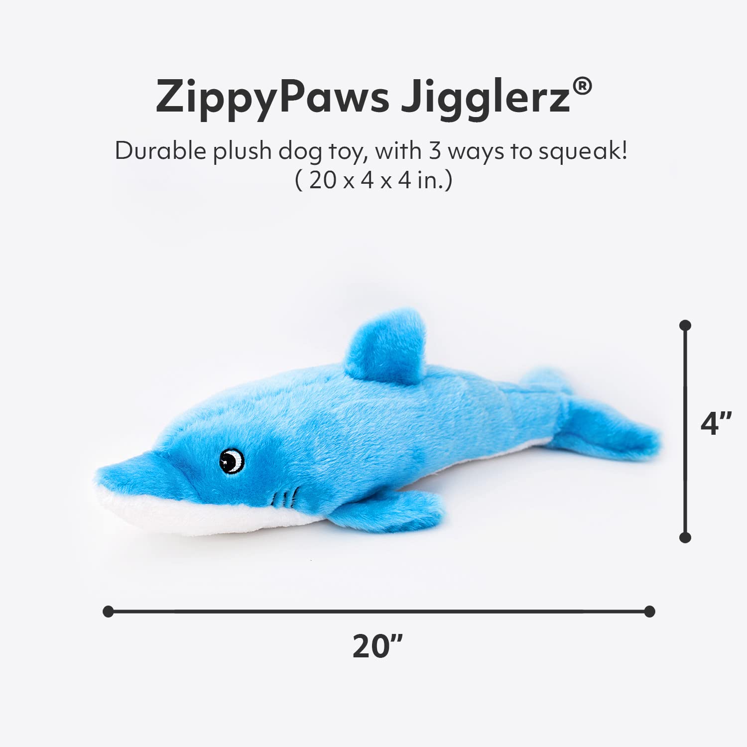ZippyPaws - Jigglerz Tough Stuffing Squeaky Plush Dog Toy, Ocean Themed Toys - Dolphin, Multicolours, 20 x 4 x 4 in - Image 3