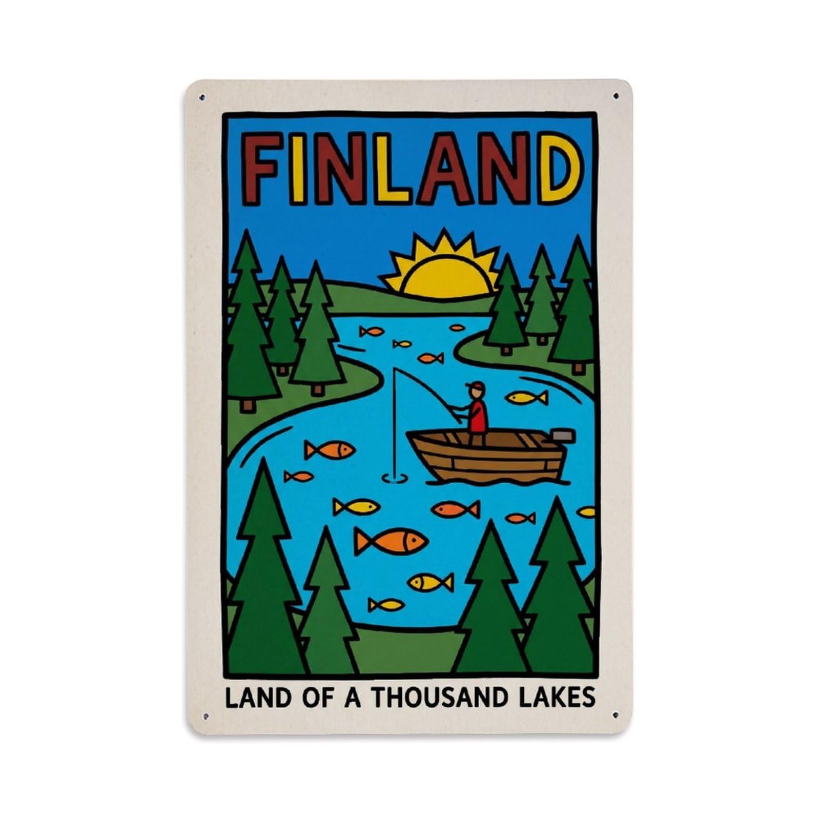 Olhnbad Style Finland Thousand Lakes Primitive Travel Folk Metal Tin Sign