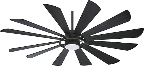 MINKA-AIRE F870L-TCL Windmolen - 65 Inch Outdoor Smart Ceiling Fan with Light Kit, Textured Coal Finish with Textured Coal Blade Finish