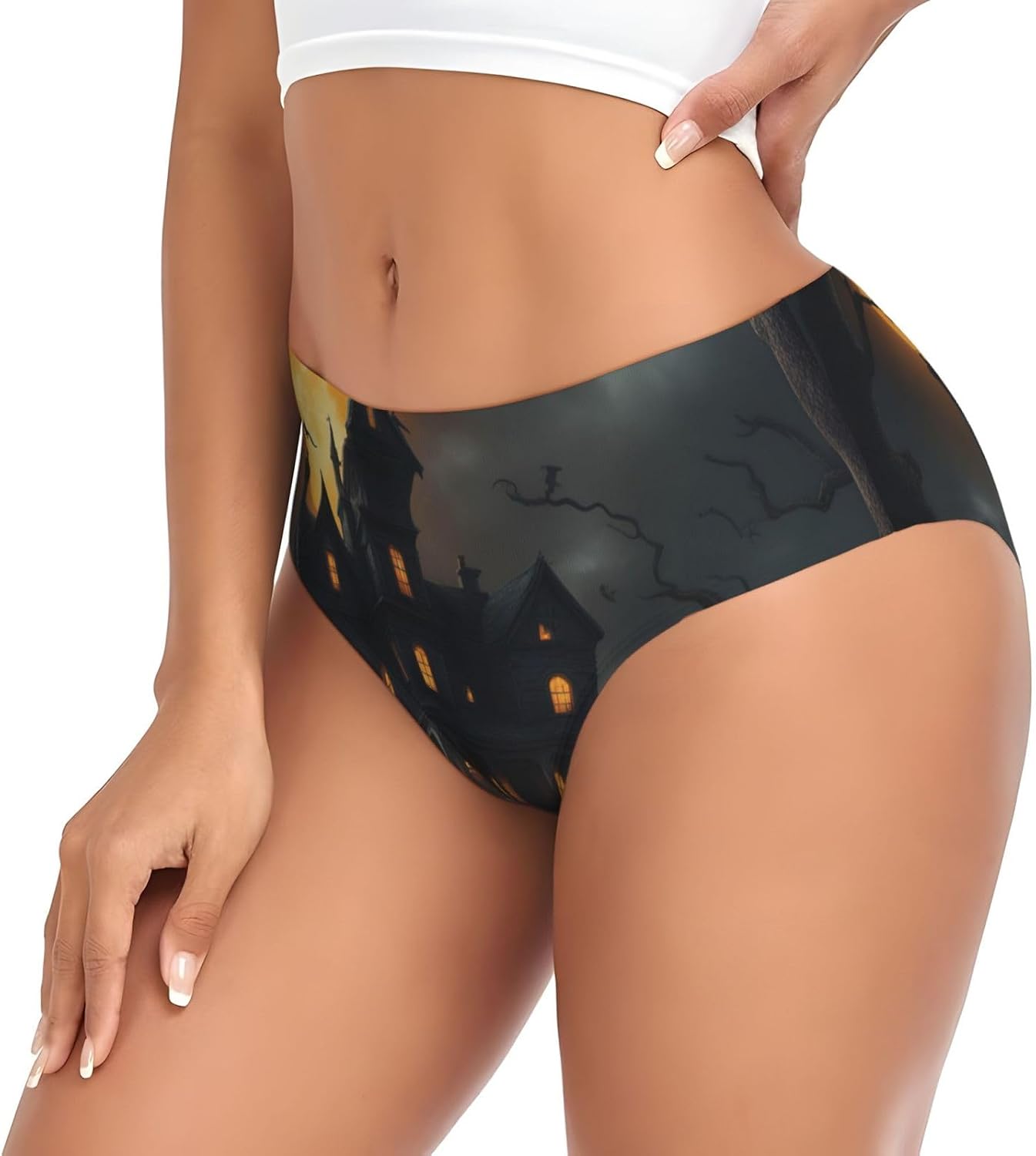 Halloween Horror Print Women'S Briefs Underwear,Soft And Comfortable Cotton Blend Panties For Ladies